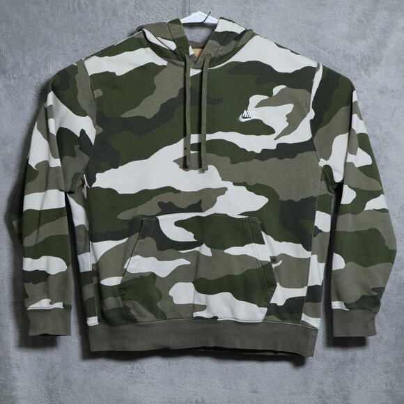 Nike Hoodie Mens Large Green White Camo Pullover Hooded Sweatshirt CJ4539-222 - Picture 1 of 9